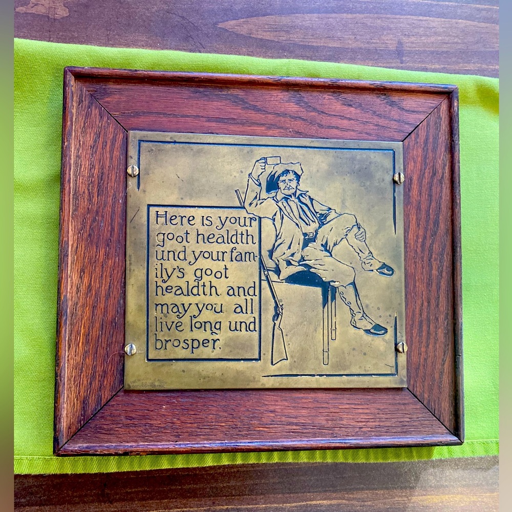 Rare Arts & Crafts Wharff-Eaton Co. Brass Motto Plaque